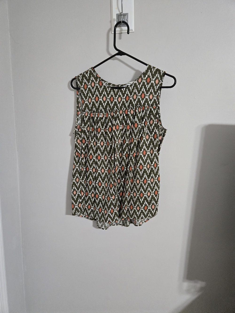 Sonoma Olive Ikat Tank with Coral Accents